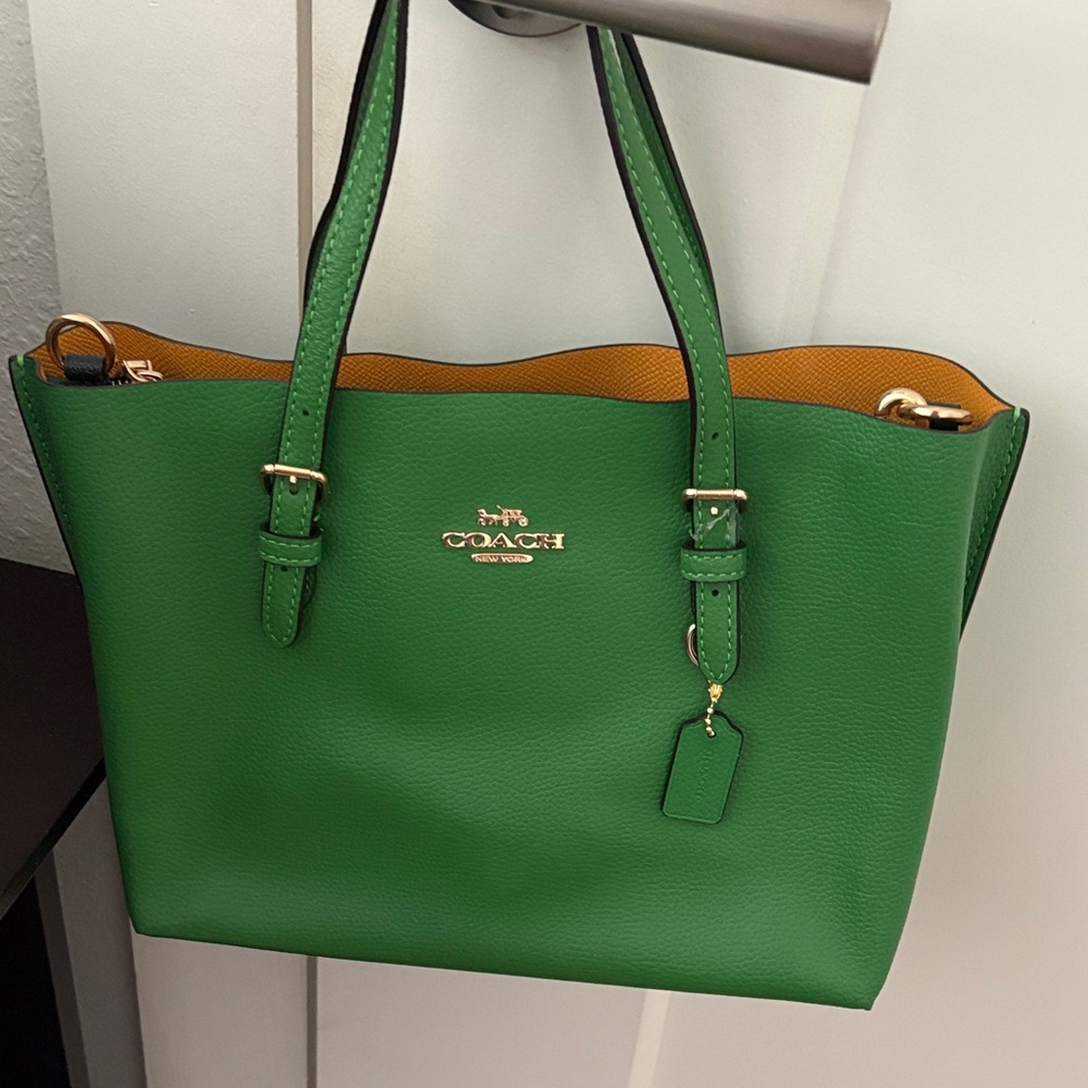 Coach Green and Gold Leather Tote